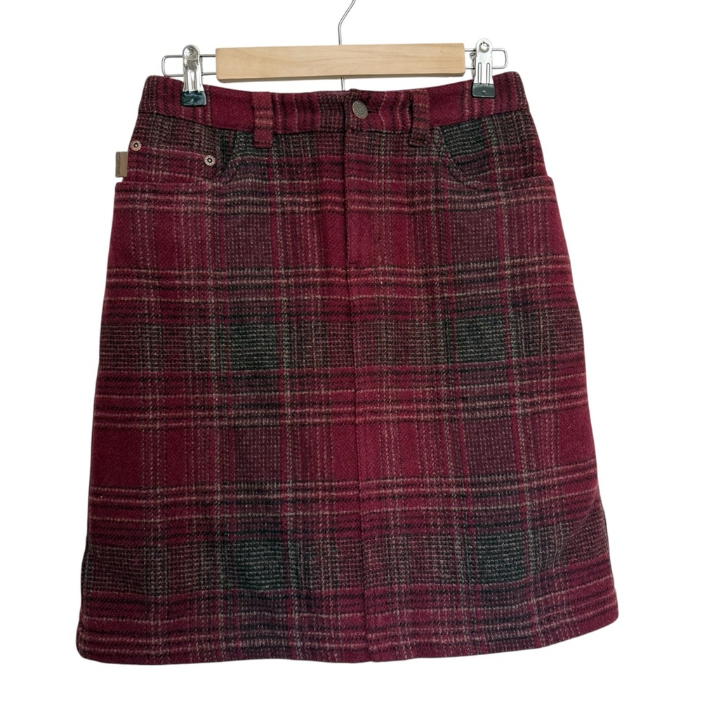 Eddie Bauer Wool Blend Plaid Skirt Size 4,Red Brown